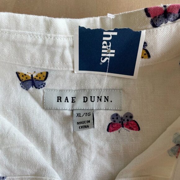 NEW Rae Dunn Linen Blend Butterfly Short Sleeve Collared Button Down Shirt, XL - Picture 4 of 9